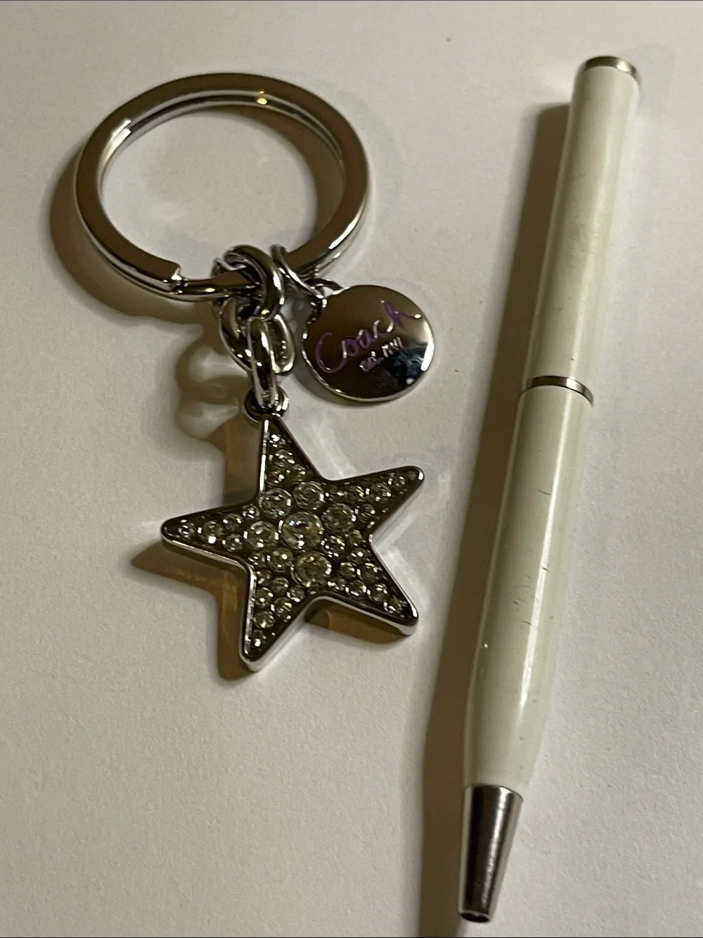 Coach Silver Star Crystal Key Ring and Coach Pen